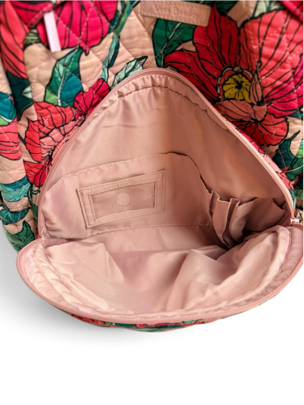 Vera Bradley Vintage Floral Quilted Campus Backpack Pink Green - Picture 12 of 16